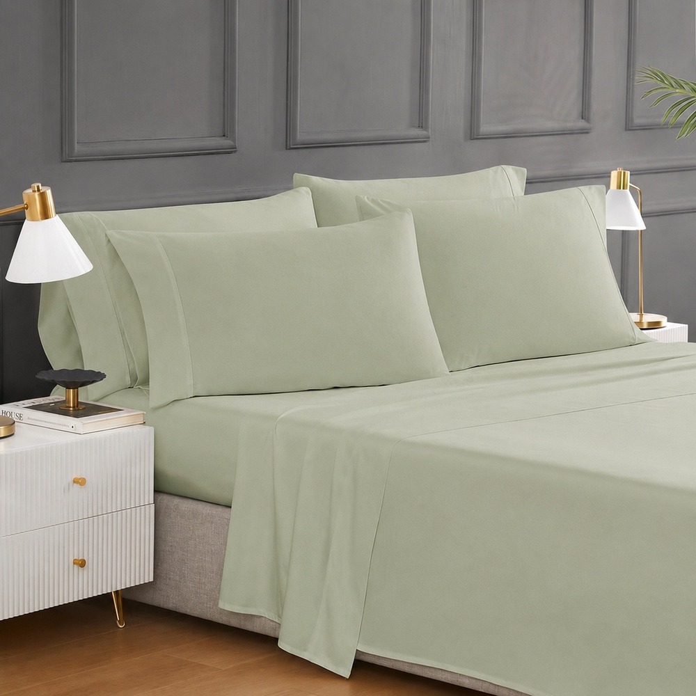 Hotel Signature Sateen Modern King Egyptian Cotton Sheet Set 400TC Sage Green